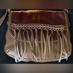BODHI gorgeous Leather Fringe Bag with gold chain